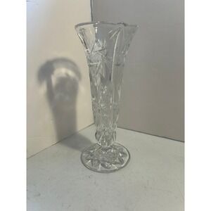 Bohemia Czech Crystal Vase Hand Cut Lead Glass Pinwheel Starburst Trumpet